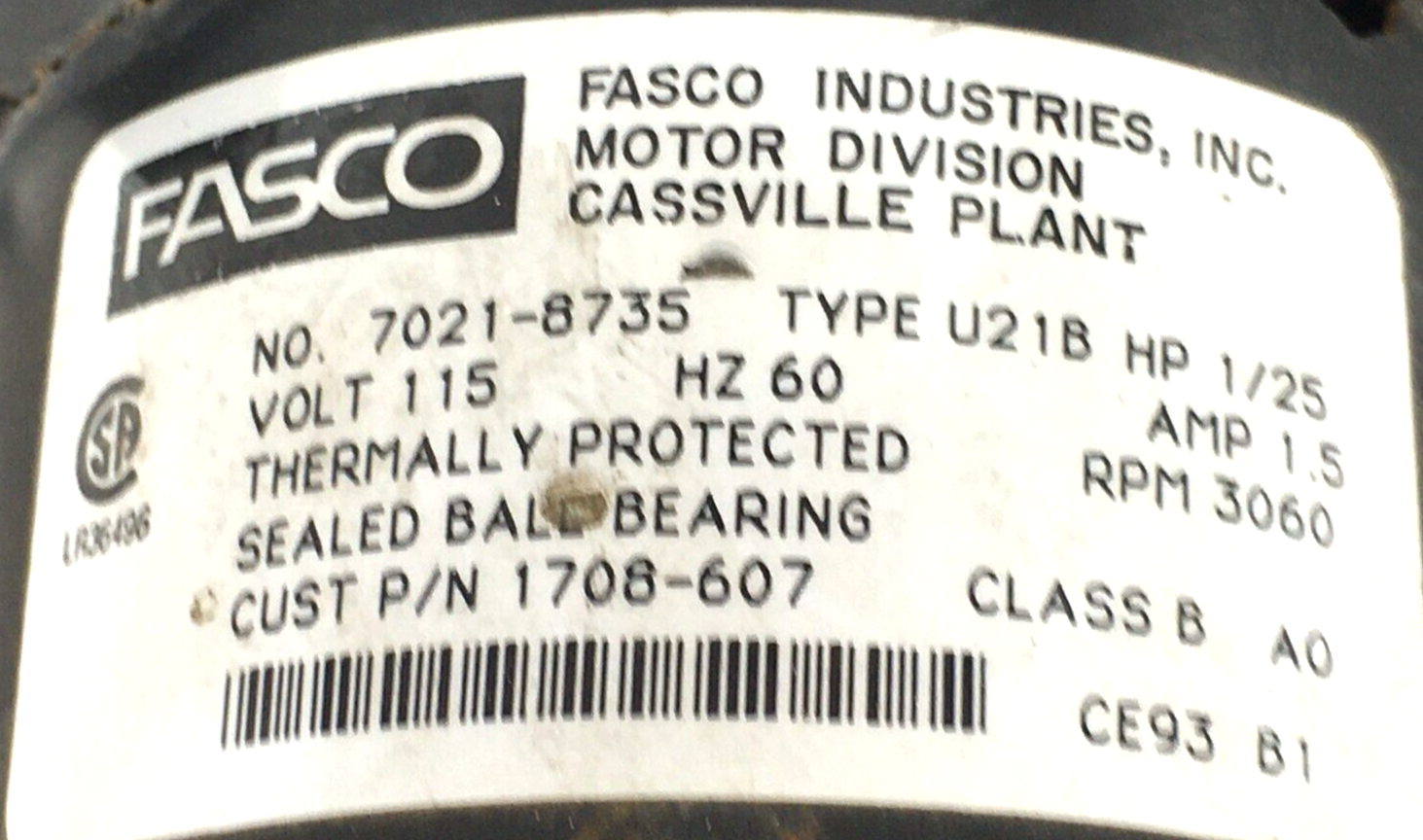 FASCO 7021-8735 1708-607 Draft Inducer Blower Motor Assembly 115V used #MD512 Item image 3