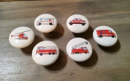 Rescue Vehicles Porcelain Drawer Pull Knobs Set 6 Fire Truck Helicopter ... - £22.27 GBP