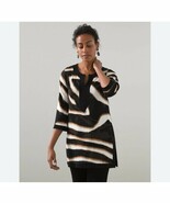 Chico&#39;s Travelers Womens Size 0 Small Zebra Print V-Neck Tunic Brown Top... - $21.78