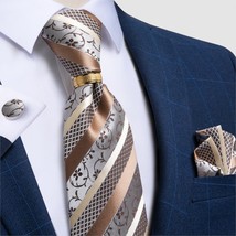  mens necktie striped floral paisley silk tie pocket square cufflinks neck tie ring set thumb200