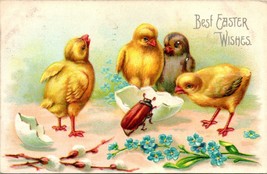 Easter Fantasy Best Wishes Embossed International Art Pub Chicks Beetle Postcard - £12.75 GBP