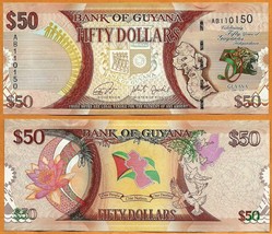 GUYANA 2016 UNC 50 Dollars P- 41 Banknote Paper Money Bill Commemorative... - $1.50