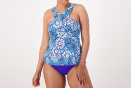 Kim Gravel x Swimsuits For All Wrap Tankini Set w/ Brief Blue Medallion, Reg 14 - £19.57 GBP