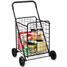 Portable Folding Shopping Cart Utility Grocery Laundry Large Black Steel... - £57.34 GBP