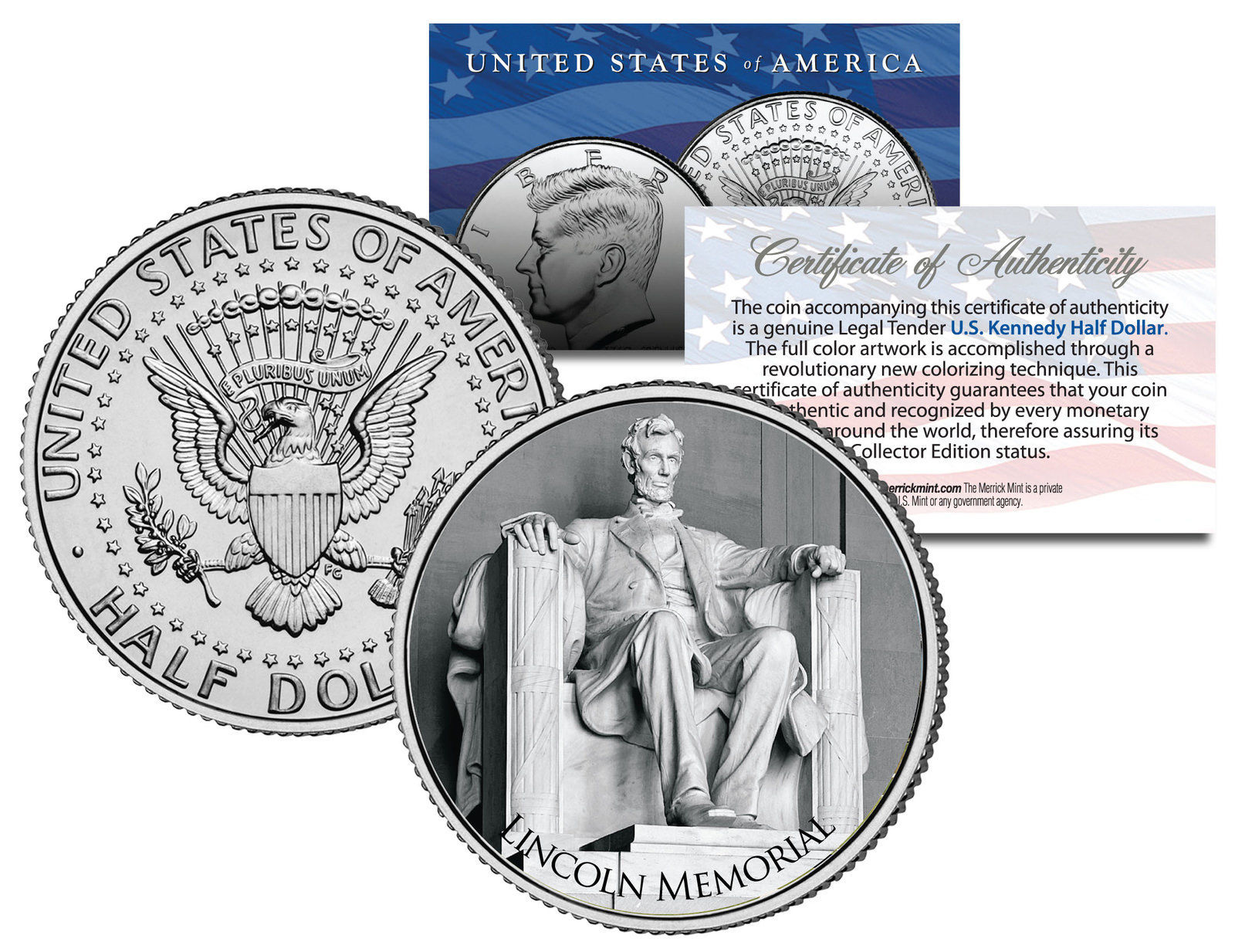 LINCOLN MEMORIAL ** Washington D.C. **  JFK Kennedy Half Dollar U.S. Coin - £6.76 GBP