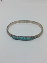 Vintage Sterling Silver 925 Blue Turquoise Mexico Hindged Bangle Bracelet 7&quot; - £39.14 GBP