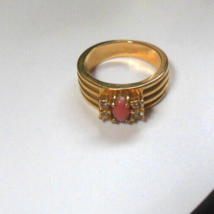 Avon  Pink Stone Ring W/ clear Rhinestones Size 6 - $33.87 CAD