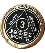 3 Month AA Medallion Elegant Black Gold and Silver Plated 90 Day Chip - £13.30 GBP