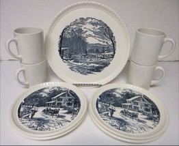 CURRIER &amp; IVES 9 Piece Cake And Coffee Set Royal China Company Old Stock See Pic - £59.75 GBP
