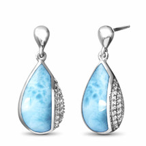 High Quality 925 Sterling Silver Natural Larimar Stud Earrings for Women Daily W - £53.87 GBP