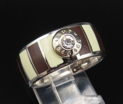 HENRI BENDEL 925 Silver - Vintage Enamel &amp; Cubic Zirconia Ring Sz 8 - RG... - £52.55 GBP