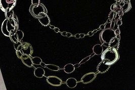 MODERN Costume Jewelry CHICOS Bold Black Green &amp; Purple Metallic Link Ne... - $20.58
