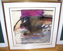 Vintage Ron Jones Abstract Expressionist Mixed Medium Painting on Paper Framed - £208.76 GBP