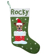 Jack Russell Terrier Christmas Stocking-Personalized Jack Russel Stocking-Green - £25.95 GBP