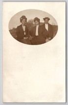 RPPC Three Lovely Ladies Derby Hats Jackets Oval Masked Photo Postcard J25 - £7.94 GBP