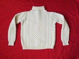 Inis Crafts women Ireland Fisherman Knit cable Wool Turtleneck ivory Swe... - $64.35