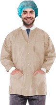 Pack of 100 Tan Disposable Lab Jackets 33&quot; Long, Unisex Protective Workwear - £270.72 GBP