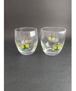 Pair Hand Blown Art Glass Tumbler Glasses Votive Applied Butterflies - £11.57 GBP