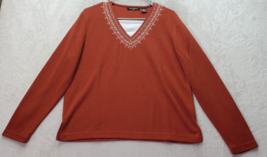 Speculation Blouse Top Women&#39;s Petite Large Orange Polyester Long Sleeve V Neck - £14.83 GBP