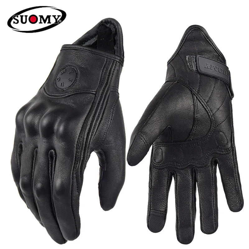 Suomy Vintage Leather Motorcycle Gloves Full Finger Motorbike Equipment Women Me - £410.10 GBP