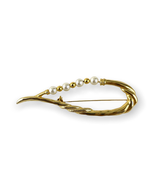 Faux Pearl Bead Brooch Pin Long Twisted Design VTG Gold Tone Metal  - £11.33 GBP