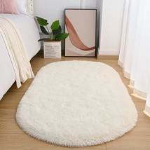 Goideal Oval Shaggy Bedroom Rug 2.6 X 5.2 Ft. Fluffy Area Rugs For Girls, Cream. - £31.00 GBP