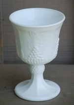 Old Vintage Harvest Milk Glass Water Goblet by Colony Grape &amp; Leaf Pattern - £7.81 GBP
