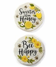 Bee Stepping Stone or Wall Plaques Set of 2 Yellow 9.25" Round with Sentiment