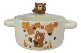 Autumn Brown Bear With Acorns Donburi Ramen Soup Bowl With Glass Lid And... - $19.99