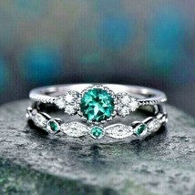 Ring; 2 Pieces14k White Gold Filled Green Zircon Gemstone Handmade Size 7 New - $21.77