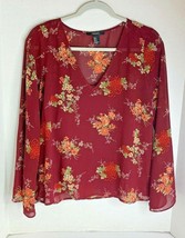 Forever 21 Womens Sz M Long Sleeve Tunic Top Shirt 2 pc tank cami floral Wine - $9.90