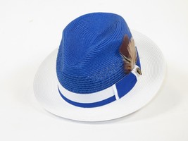 Men's Bruno Capelo Belvedere 2-Tone Straw Style Fedora Hat BD960 Royal/White image 3