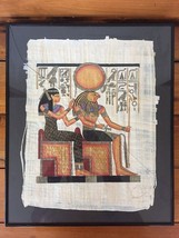 Vintage Egyptian Hand Made Papyrus Art Print Worshipping Horus Isis God Framed - £40.20 GBP