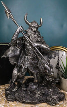 Viking Norse God Odin Alfather With Horned Helm Holding Javelin Spears Figurine - £35.95 GBP