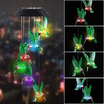 LED Solar Hummingbird Wind Chime 25&quot; Mobile Hanging Wind Chime for Home Garden D - £19.46 GBP