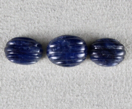 Natural Blue Sapphire Carved Oval 3 Pc 15.21 Ct Loose Gemstone For Ring Pendant - £544.15 GBP