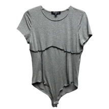Mixed Threads Womens Bodysuit Gray Short Sleeve Lettuce Edge Jewel Neck XL New - £15.17 GBP