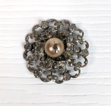 vintage silver tone floral flower brooch pin faux pearl center flawed - $2.96