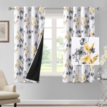 Hversailtex 100% Blackout Curtains 63 Inch Length 2 Panels Set, Grey And Yellow - £34.35 GBP