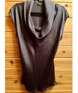 WOMENS TOP SLEEVELESS TUNIC Gray Black Dots Cowl Neck Long Tail Satiny *... - $16.23 CAD