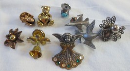 Lot of 9 Lapel Tac Pins Angels Dove Airplane bear ladybug bell turquoise flower - £15.62 GBP
