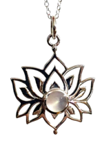 Lotus Necklace Flower Mother of Pearl Flower 925 Silver 18&quot; Chain &amp; Box Gift - £20.36 GBP