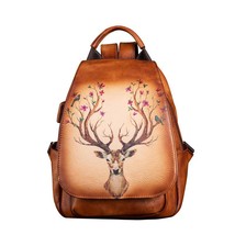 Vintage Leather Women Backpack Travel Bags 2022 New First Layer Cowhide Hand Pai - £112.31 GBP