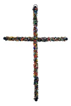 Multicolored Beaded Wall Cross wire-wrapped Metal Cross Large 12.25&quot; - £19.89 GBP
