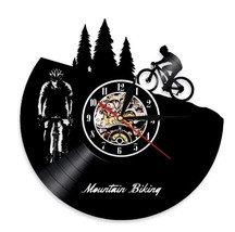 Vinyl Wall Clock Mountain Biking Outdoor Sports Home Office Decor Gift - $38.99+