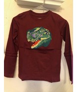 NEW Lands End Boys SZ Medium 8 T Rex Dinosaur Embroidered Long Sleeve Shirt - $12.86