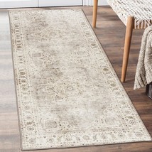 Realife Machine Washable Rug: Vintage Bohemian Medallion In Beige And Ivory, - £74.82 GBP