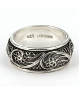 Lori Bonn Handcrafted Oxidized Sterling Filigree Flower Vine Band Ring S... - £31.41 GBP