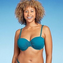 Women&#39;S Light Lift Shirred Underwire Bikini Top - Teal Blue 36Dd - £12.57 GBP