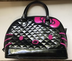 HELLO KITTY Loungefly Sanrio Large Black Quilted Pink Embroidery Tote Purse VGPC - £39.41 GBP